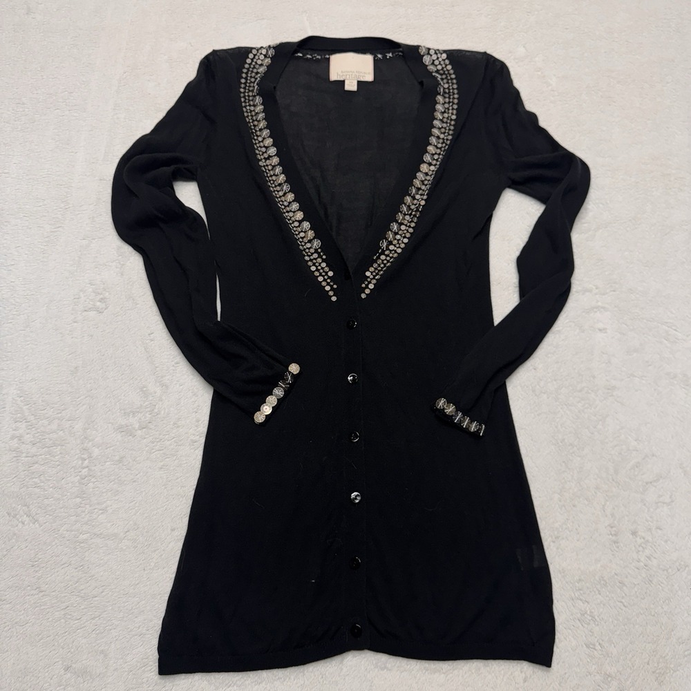 Banana Republic Heritage Black Embellished Long Cardigan Sequin V-Neck XS
